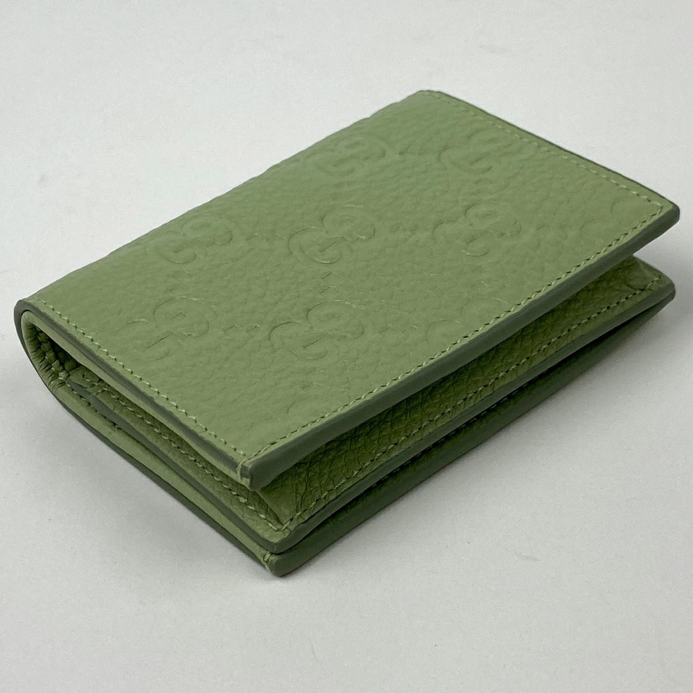 Gucci Emblem Leather Wallet Green Bi GG fold